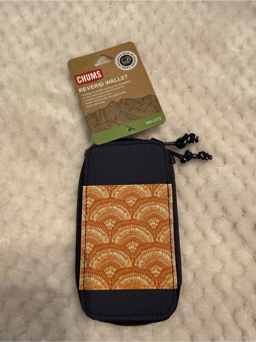 Chums Reversi Wallet - Black with Orange Pattern